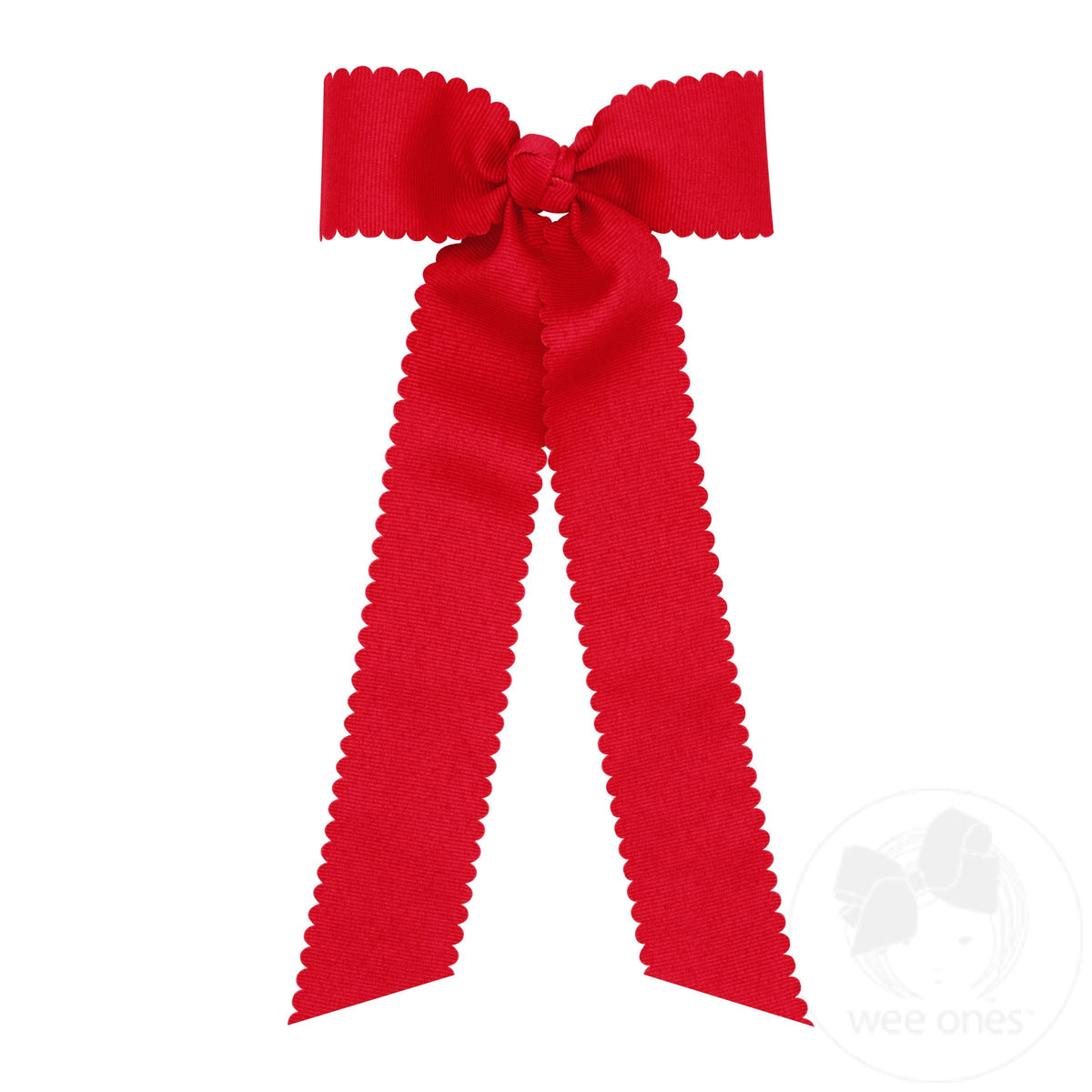 Medium Grosgrain Bowtie w/ Scalloped Edge Knot Wrap Streamer Tails – Red/RED